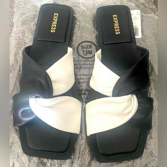 Express Black & White Twist Strap Flat Sandals - Picture 1 of 3